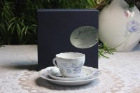 200 Jahre Hutschenreuther Cappuccino Gedeck 3-teilig im Dekor "Blue Drops" in Originalbox