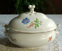 Sehr große Meissen Terrine oval Dekor "Blume 2" Goldrand und Goldapplikationen 1.Wahl