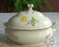 Sehr große Meissen Terrine oval Dekor "Blume 2" Goldrand und Goldapplikationen 1.Wahl