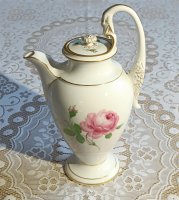 Meissen Kaffeekern 3-teilig Dekor "Rose Mitte, bunt und Goldrand" 1.Wahl
