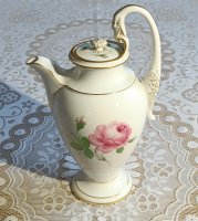 Meissen Kaffeekern 3-teilig Dekor "Rose Mitte, bunt und Goldrand" 1.Wahl