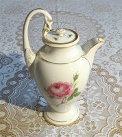 Meissen Kaffeekern 3-teilig Dekor "Rose Mitte, bunt und Goldrand" 1.Wahl