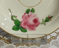 Meissen Kaffeegedeck 3-teilig Dekor "Rose Mitte, bunt und Goldrand" 1.Wahl