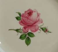 Meissen Kaffeegedeck 3-teilig Dekor "Rose Mitte, bunt und Goldrand" 1.Wahl