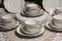 Meissen Kaffeegedeck 3teilig B-Form Farbe "Türkis mit Streublümchen" 1.Wahl