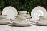 Meissen Kaffeegedeck 3teilig B-Form Farbe "Türkis mit Streublümchen" 1.Wahl
