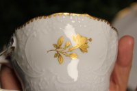 Meissen Kaffeegedeck 3teilig B-Form Farbe "Türkis mit Streublümchen" 1.Wahl