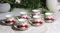 Meissen B-Form 6er Set Kaffeetassen mit Untertassen rot...