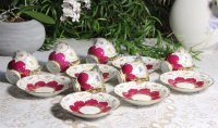 Meissen B-Form 6er Set Kaffeetassen mit Untertassen rot...