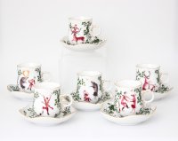 Meissen Mokkaservice für 4 Pers. 15tlg. Dekor "Jägerlatein" von H. Werner 1.Wahl