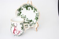 Meissen Mokkaservice für 4 Pers. 15tlg. Dekor "Jägerlatein" von H. Werner 1.Wahl