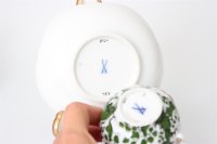 Meissen Mokkaservice für 4 Pers. 15tlg. Dekor "Jägerlatein" von H. Werner 1.Wahl