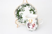 Meissen Mokkaservice für 4 Pers. 15tlg. Dekor "Jägerlatein" von H. Werner 1.Wahl