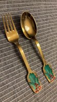 A. Michelsen 1946 Weihnachtslöffel+Gabel Vergoldetes Sterlingsilber mit Emaille