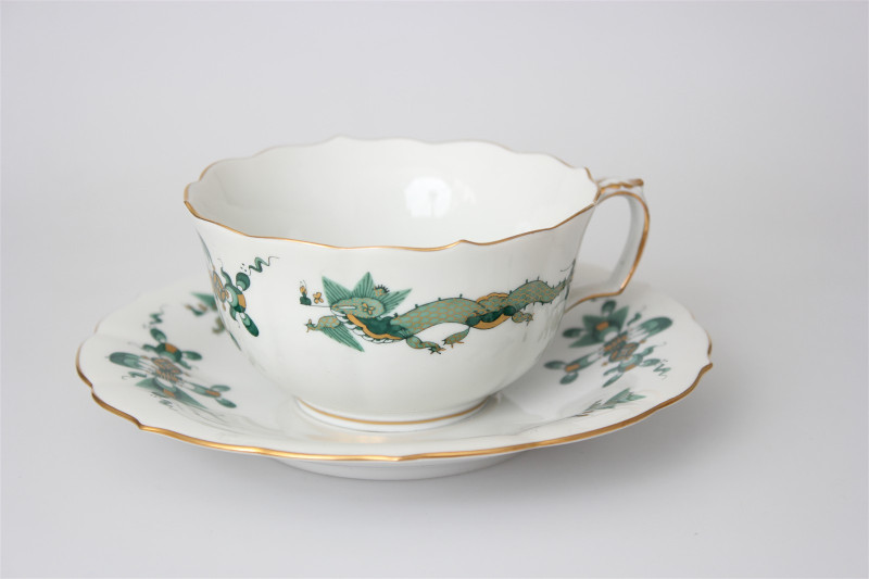 Meissen Teetasse mit Untertasse grüne Drache 1.Wahl TOP