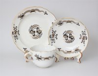 Meissen Kaffeetasse mit Kuchenteller "Drache" schwarz mit Goldrand 1.Wahl TOP