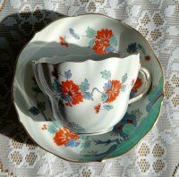 Meissen Milchkaffeetasse + Untertasse Form „großer Ausschnitt“ Dekor „Indische Blumenmalerei 5 bunt mit Kupferfarben und Goldrand“ 1.Wahl