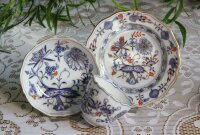 Meissen Mokkagedeck 3-teilig Zwiebelmuster Royal rot und gold Goldrand 1. Wahl