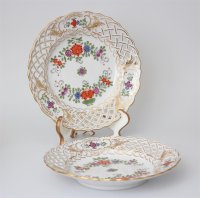 Meissen Mokkakaffee Service für 2 Personen Indische Blumen bunt 1. Wahl mit 2 Durchbruchteller 11 Teile