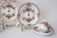 Meissen Mokkakaffee Service für 2 Personen Indische Blumen bunt 1. Wahl mit 2 Durchbruchteller 11 Teile