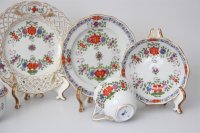 Meissen Mokkakaffee Service für 2 Personen Indische Blumen bunt 1. Wahl mit 2 Durchbruchteller 11 Teile