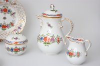 Meissen Mokkakaffee Service für 2 Personen Indische Blumen bunt 1. Wahl mit 2 Durchbruchteller 11 Teile