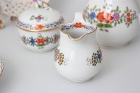 Meissen Mokkakaffee Service für 2 Personen Indische Blumen bunt 1. Wahl mit 2 Durchbruchteller 11 Teile