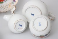 Meissen Mokkakaffee Service für 2 Personen Indische Blumen bunt 1. Wahl mit 2 Durchbruchteller 11 Teile