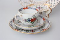 Meissen Mokkakaffee Service für 2 Personen Indische Blumen bunt 1. Wahl mit 2 Durchbruchteller 11 Teile