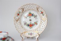 Meissen Mokkakaffee Service für 2 Personen Indische Blumen bunt 1. Wahl mit 2 Durchbruchteller 11 Teile