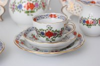 Meissen Mokkakaffee Service für 2 Personen Indische Blumen bunt 1. Wahl mit 2 Durchbruchteller 11 Teile