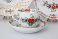 Meissen Mokkakaffee Service für 2 Personen Indische Blumen bunt 1. Wahl mit 2 Durchbruchteller 11 Teile