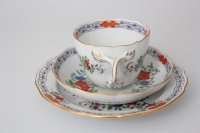 Meissen Mokkakaffee Service für 2 Personen Indische Blumen bunt 1. Wahl mit 2 Durchbruchteller 11 Teile