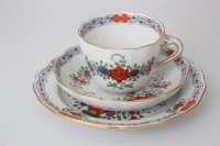 Meissen Mokkakaffee Service für 2 Personen Indische Blumen bunt 1. Wahl mit 2 Durchbruchteller 11 Teile