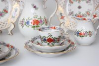 Meissen Mokkakaffee Service für 2 Personen Indische Blumen bunt 1. Wahl mit 2 Durchbruchteller 11 Teile