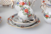 Meissen Mokkakaffee Service für 2 Personen Indische Blumen bunt 1. Wahl mit 2 Durchbruchteller 11 Teile