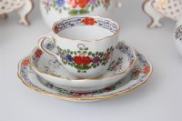 Meissen Mokkakaffee Service für 2 Personen Indische Blumen bunt 1. Wahl mit 2 Durchbruchteller 11 Teile