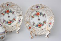 Meissen Mokkakaffee Service für 2 Personen Indische Blumen bunt 1. Wahl mit 2 Durchbruchteller 11 Teile