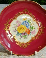 Meissen Schale / Dekorteller mit Blumenmalerei rot mit Goldrand 1.Wahl