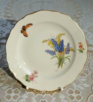 Kaffeegedeck mit Kuchenteller im Dekor „natürliche Blumenmalerei mit Schmetterling und Goldrand 1.Wahl