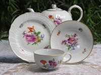 Meissen Teeservice 21-teilig sehr altes Dekor "Blumenmalerei und Goldrand" 1.Wahl