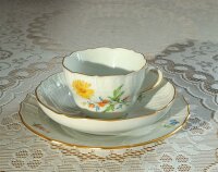 Meissen Kaffeegedeck mit wunderschöner Blumenmalerei und Goldrand 1.Wahl