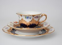 Meissen Mokka / Espressotasse in der beliebten "B-Form" in Kobaltblau mit Streublümchen 3 Teilig 1.Wahl