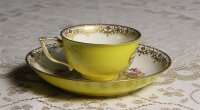 Sehr seltene Meissen Teetasse & Untertasse gelber Fond im Dekor "Seeblick" 1.Wahl Vitrinenstück