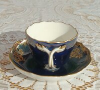 Meissen Mokka / Espressotasse 2tlg. in Kobaltblau mit Blumendekor und Goldrand 1.Wahl